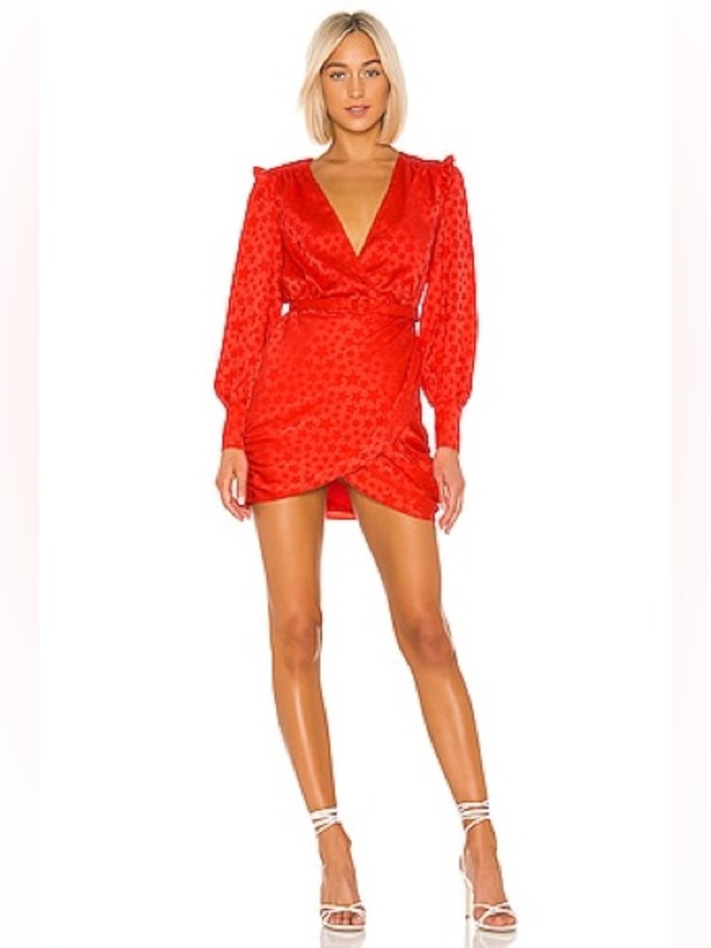 L'Academie Joyce Star Print Ruffle Detail Long Sleeve V-Neck Mini Dress XS